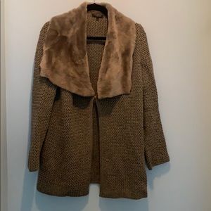 Lafayette 148 New York Fur Trim Cardigan Sweater